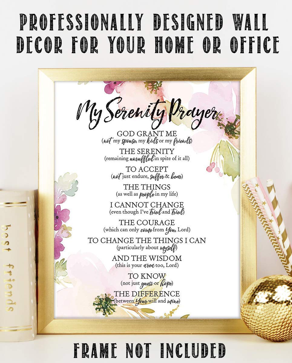 SERENITY PRAYER &amp; Thoughts- 8 x 10"- Art Poster Print- Scripture Wall Art- Elegant Floral Design-Ready to Frame. Home-Church-Office D?cor-Christian Gifts. Inspiring &amp; Encouraging Verse by Niebuhr.