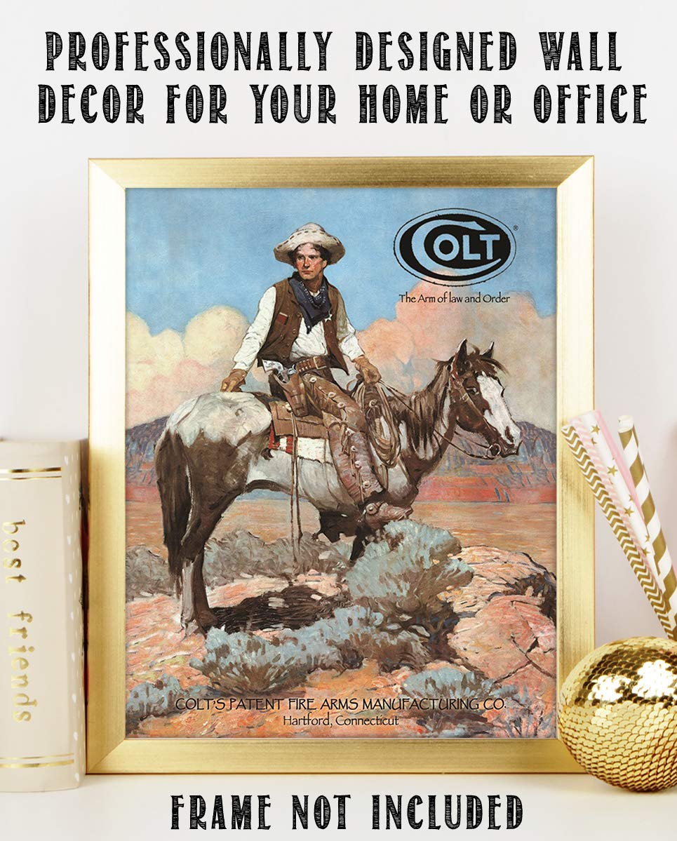 Colt-The Arm of Law & Order- Western Wall Art Sign- 8 x 10"- Gun Sign Replica Print-Ready to Frame. Home-Lodge-Camp-D?cor. Perfect Western Decor Addition For Cowboy & Colt Fans.