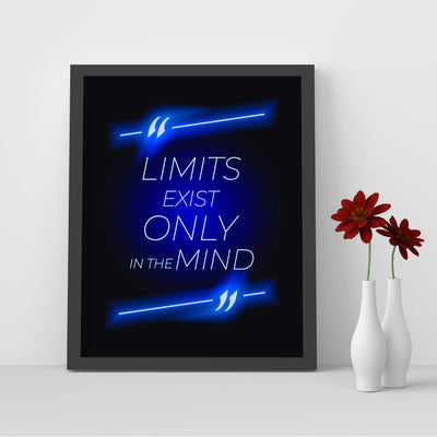 Limits Exist Only in the Mind Motivational Quotes Wall Art -8 x 10" Rustic Neon Lights Poster Print -Ready to Frame. Perfect Decoration for Home-Office-Classroom-Gym Decor. Encourage Success!