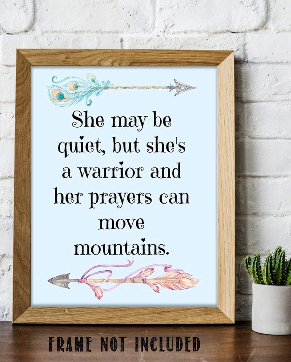 She May Be Quiet- Prayer Warrior Moves Mountains- 8 x 10" Spiritual Wall Decor. Modern Typographic Print-Ready to Frame. Home- Office D?cor. Great Christian Gift. Inspiring Reminder-Power of Prayer.