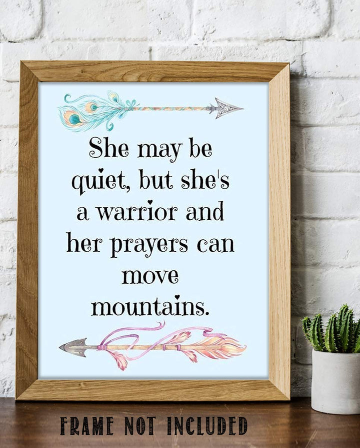 She May Be Quiet- Prayer Warrior Moves Mountains- 8 x 10" Spiritual Wall Decor. Modern Typographic Print-Ready to Frame. Home- Office D?cor. Great Christian Gift. Inspiring Reminder-Power of Prayer.