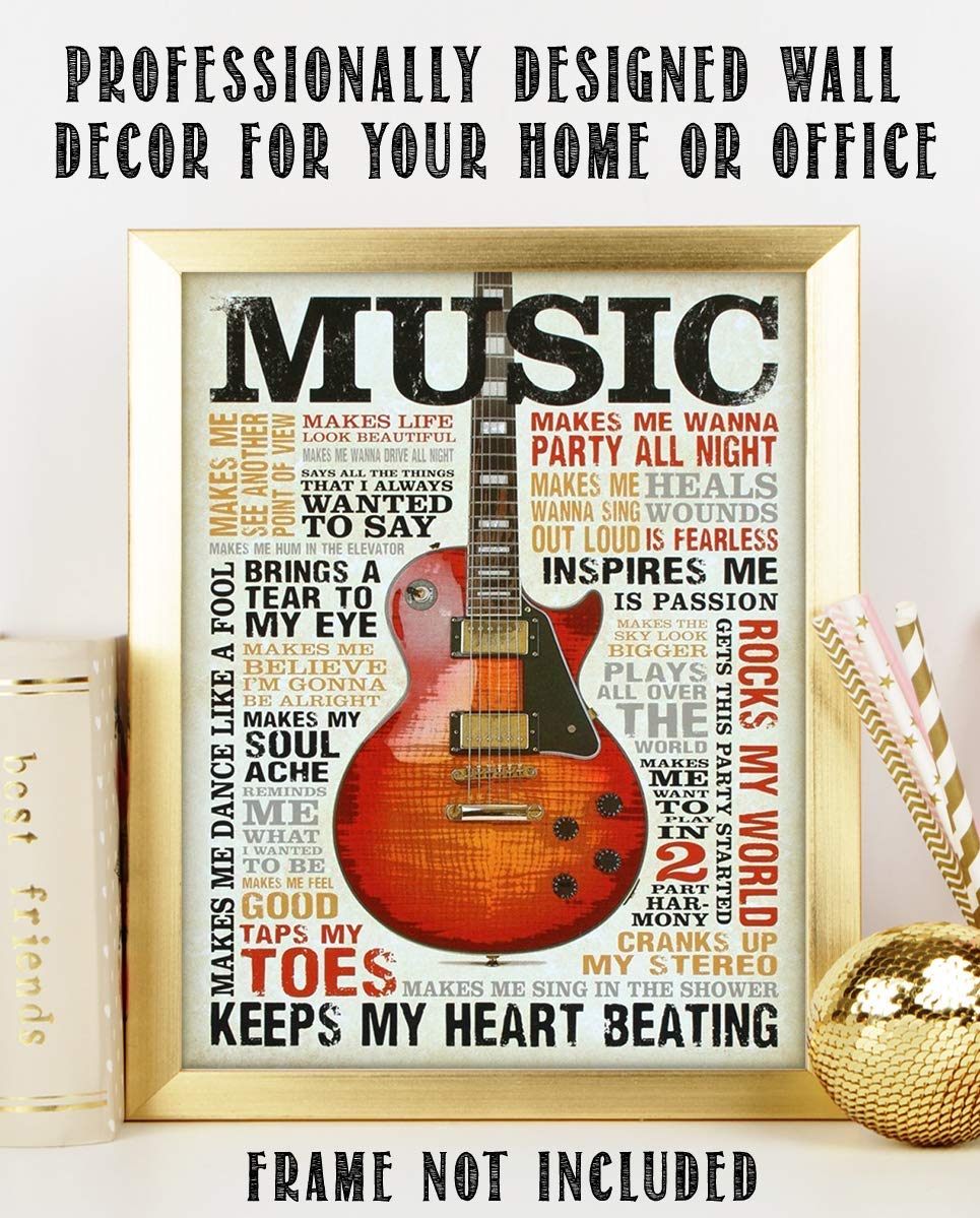 Love of Music- Guitar Quotes Wall Art- 8 x 10 Funny Wall Print- Ready To Frame- Typography Print of Fun Music Sayings. Home Decor- Bar- Man Cave Decor. Perfect Gift for All Music Fans.