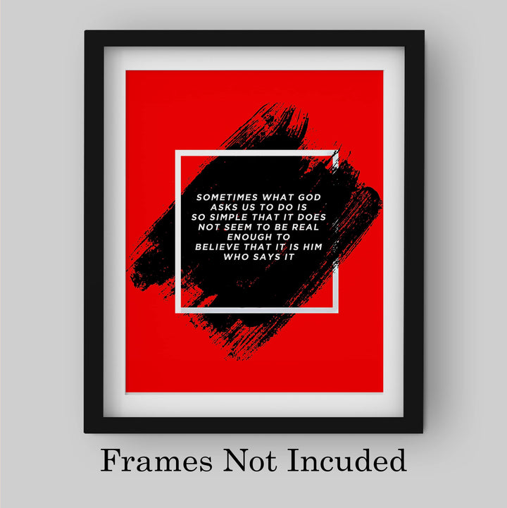Sometimes What God Asks Us to Do Is Simple Inspirational Christian Quotes Wall Art -8 x 10" Modern Red Painting Print -Ready to Frame. Motivational Home-Office Decor. Great Religious Gift of Faith!