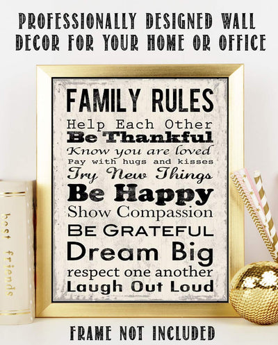 Family Rules Sign-"Be Thankful-Happy-LOL"- Wall Art- 8 x 10" Print Wall Decor-Ready to Frame. Distressed Sign Replica Print for Home. Great Reminders to Love, Appreciate & Respect. Great Sign for ALL!