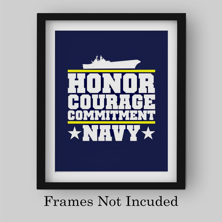 US Navy Quotes"Honor Courage Commitment" Naval Ship Wall Art Sign- 8 x 10" Blue USA Navy Seals Print -Ready To Frame. American Military Decor Poster Print for Home-Office-Garage-Bar-Man Cave Decor.