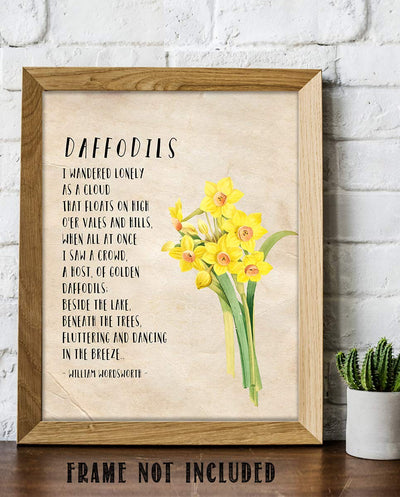 Daffodils-I Wandered Lonely as a Cloud by William Wordsworth-Poetic Wall Art Print-8 x 10" Wall Decor-Ready to Frame. Rustic Floral Daffodil Design. Home-Office-Library Decor. Great Poetry Art Gift!