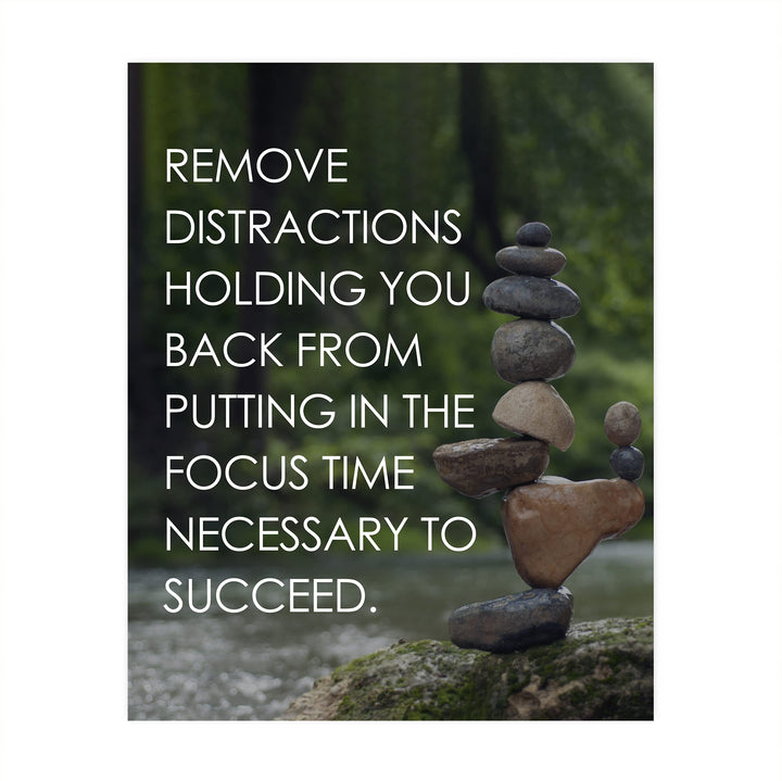 Remove Distractions From Holding You Back Spiritual Quotes Wall Art-8 x 10" River Stones Photo Print-Ready to Frame. Inspirational Home-Office-Yoga Studio-Dorm Decor. Great Zen Gift for Motivation!