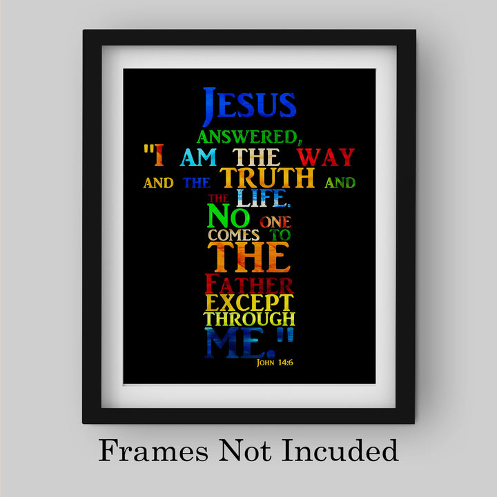 "Jesus-I Am the Way, Truth &amp; Life"-Bible Verse Wall Art -Cross Word Art Sign -Scripture Wall Print-Ready to Frame. Home-Office-Church-Religious Decor. John 14:6. Great Christian Gift!