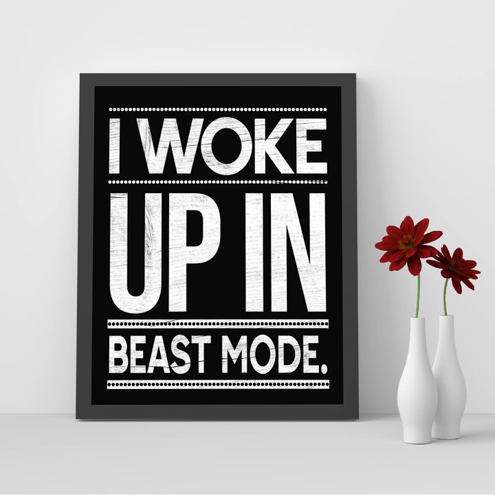 I Woke Up In Beast Mode-Motivational Quotes Wall Art -8 x 10" Rustic Exercise and Fitness Print -Ready to Frame. Typographic Home-Office-Weights &amp; Locker Room Decor. Perfect Sign for the Gym!