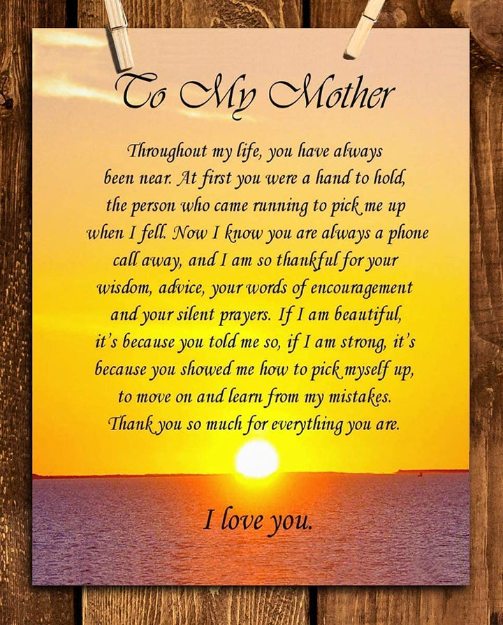To My Mother Art Image- Thank You For Everything! 8 x 10 Wall Art Ready to Frame. Permanent Heartfelt &amp; Inspirational Gift Saying Thank You. Lifetime Keepsake Gift for Any Mother, Parents &amp; In-Laws