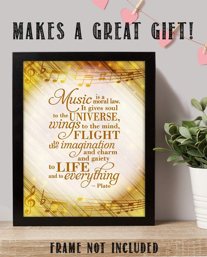 Music Gives Flight To Life &amp; Everything- Plato Quotes Wall Art- 8 x 10" Wall Print-Ready to Frame. Modern Home-Studio-Office-School Music D?cor. Perfect Gift for Music Inspiration &amp; Philosophy.
