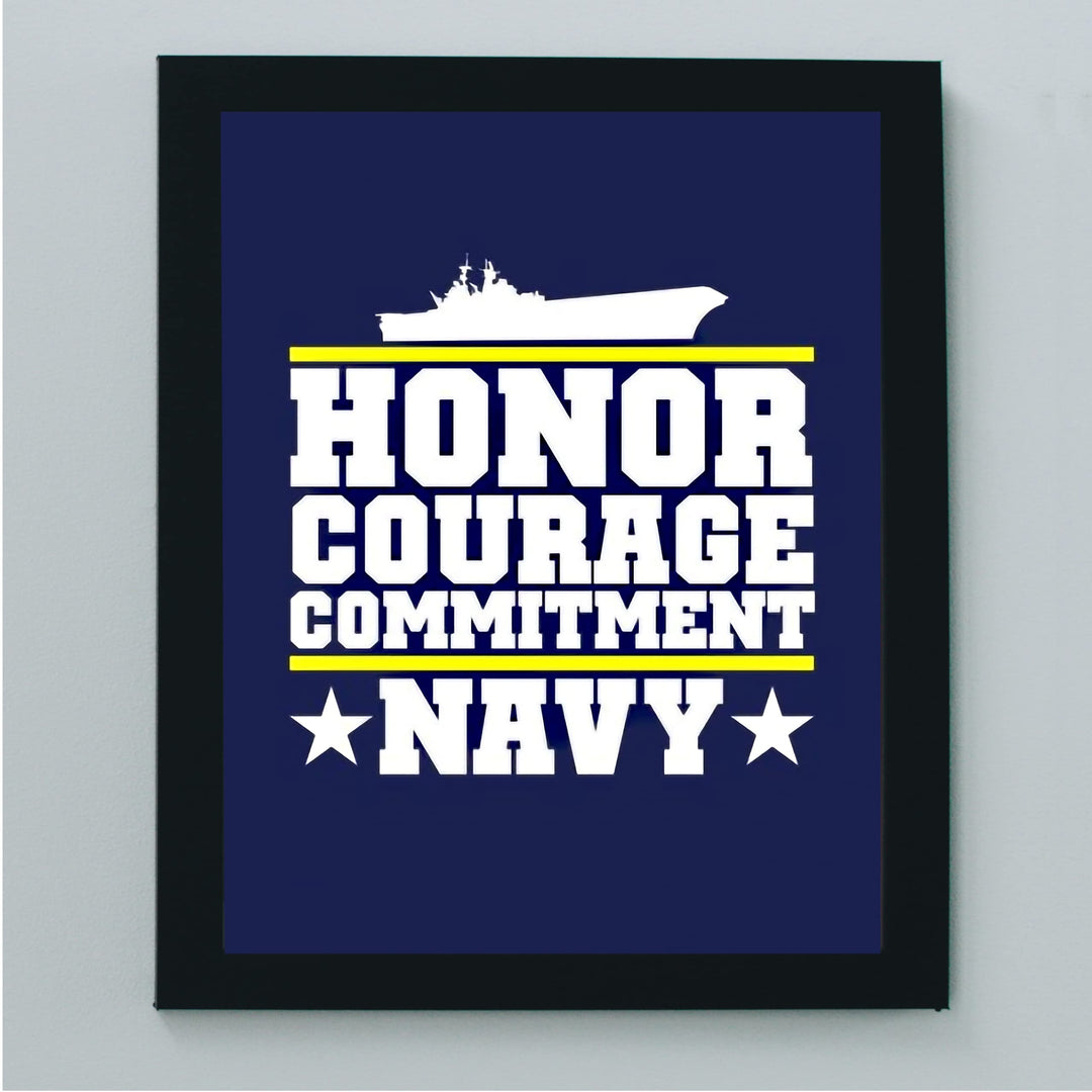 US Navy Quotes"Honor Courage Commitment" Naval Ship Wall Art Sign- 8 x 10" Blue USA Navy Seals Print -Ready To Frame. American Military Decor Poster Print for Home-Office-Garage-Bar-Man Cave Decor.