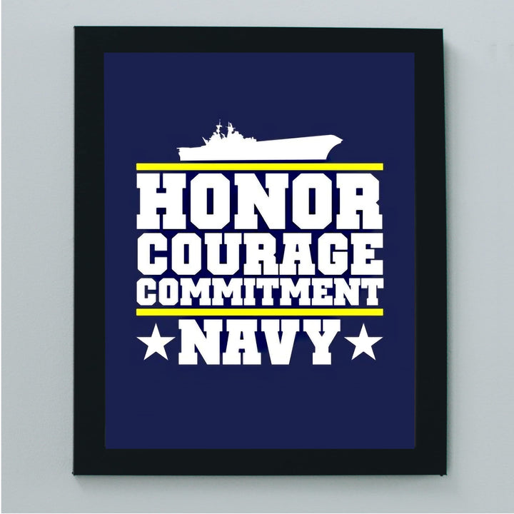 US Navy Quotes"Honor Courage Commitment" Naval Ship Wall Art Sign- 8 x 10" Blue USA Navy Seals Print -Ready To Frame. American Military Decor Poster Print for Home-Office-Garage-Bar-Man Cave Decor.