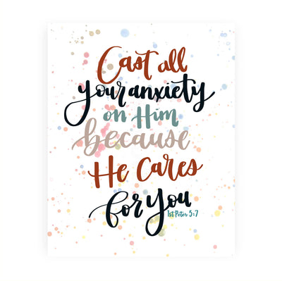 Cast All Your Anxiety On Him Bible Verse Wall Art Decor -8 x 10" Inspirational Christian Scripture Print -Ready to Frame. Religious Decoration for Home-Office-Church-School Decor. 1 Peter 5:7.