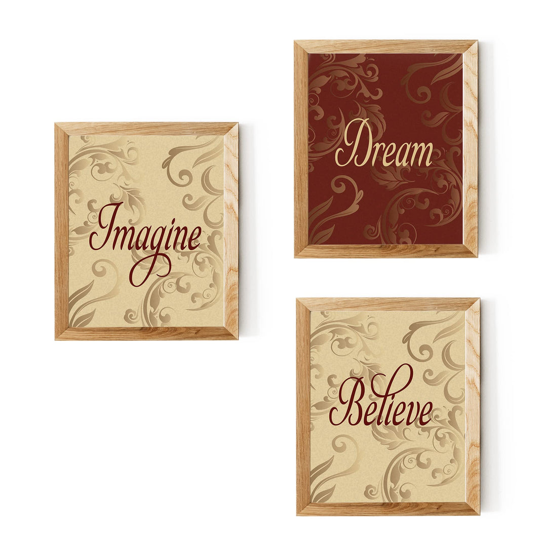 Imagine-Dream-Believe- Quotes Wall Art Set (3) - 8 x 10"s Fine-Art Design Wall Prints- Ready to Frame. Home-Office-School-Library D?cor. Perfect Wall Decor Gift for Motivation &amp; Inspiration.