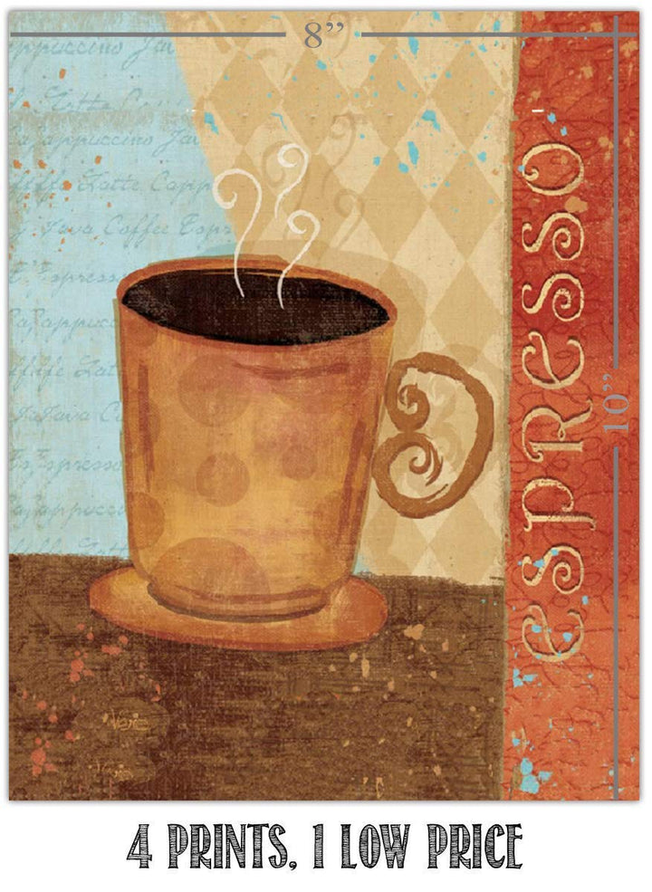Coffee Fine Art Wall Set of (4)- 8 x 10"s Wall Art Prints- Ready to Frame. Latte, Espresso, Cappuccino &amp; Mocha Home D?cor, Coffee Decor &amp; Kitchen Wall Decor. Perfect For Coffee Lovers &amp; Coffee Bars.