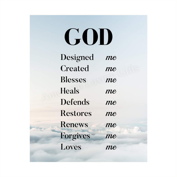 God Created-Blesses-Restores-Loves Me-Spiritual Wall Art-8 x 10" Modern Typographic Poster Print-Ready to Frame. Inspirational Home-Office-Church D?cor. Great Christian Gift of God&