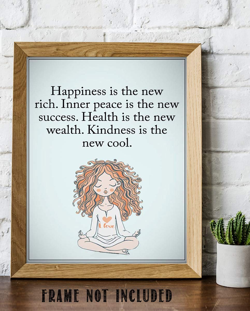 Happiness is the New Rich- Inspirational Wall Art in Yoga Pose-8 x 10 Print Wall Print-Ready to Frame. Modern Chic Decor for Home- Office & Studio. Peace, Health & Kindness is the New Cool-Success!