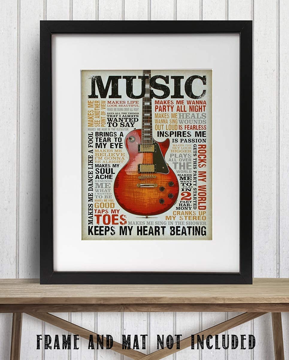 Love of Music- Guitar Quotes Wall Art- 8 x 10 Funny Wall Print- Ready To Frame- Typography Print of Fun Music Sayings. Home Decor- Bar- Man Cave Decor. Perfect Gift for All Music Fans.