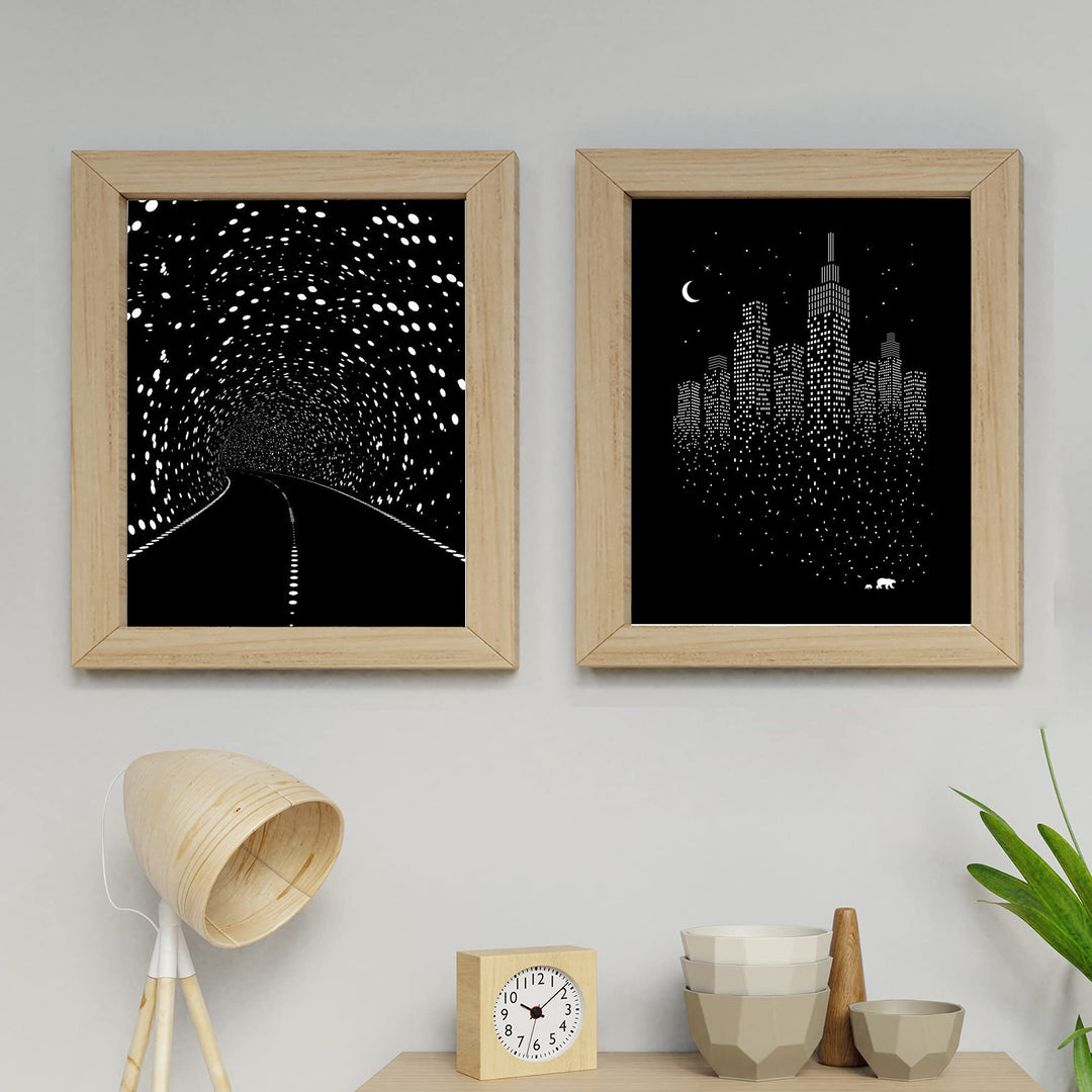 Illusive Road to Minimal City- Optical Illusion Prints Set (2) 8 x 10"- Abstract Wall Art-Ready to Frame. Modern Home-Studio-Office-Dorm D?cor. Very Cool Gift for Illusion Art Fans.