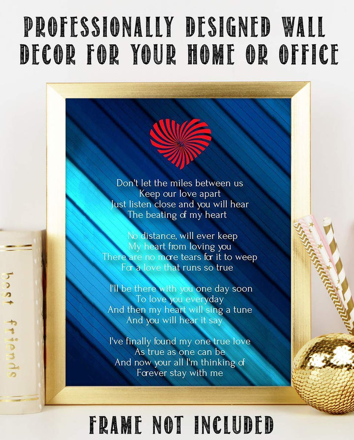 Miles Between Us- Love Letter-Wall Art Print-8 x 10" Wall Decor-Ready to Frame. Modern Typographic Print. Home-Bedroom-Romantic Decor. Let Your True Love Know the Distance Will Not Stop You.
