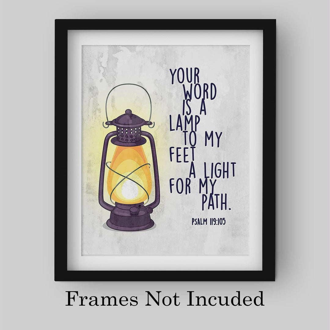 Your Word Is a Light for My Path- Psalm 119:105 -Bible Verse Wall Art -8 x 10" Christian Scripture Wall Print w/Lamp Image-Ready to Frame. Home-Office-Church-School Decor. Great Religious Gift!