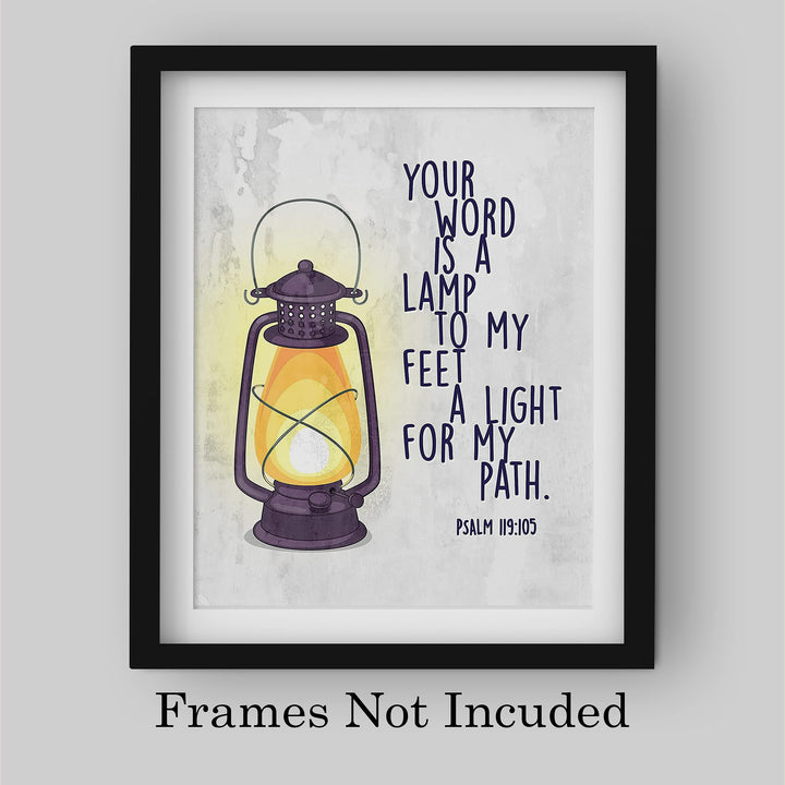 Your Word Is a Light for My Path- Psalm 119:105 -Bible Verse Wall Art -8 x 10" Christian Scripture Wall Print w/Lamp Image-Ready to Frame. Home-Office-Church-School Decor. Great Religious Gift!