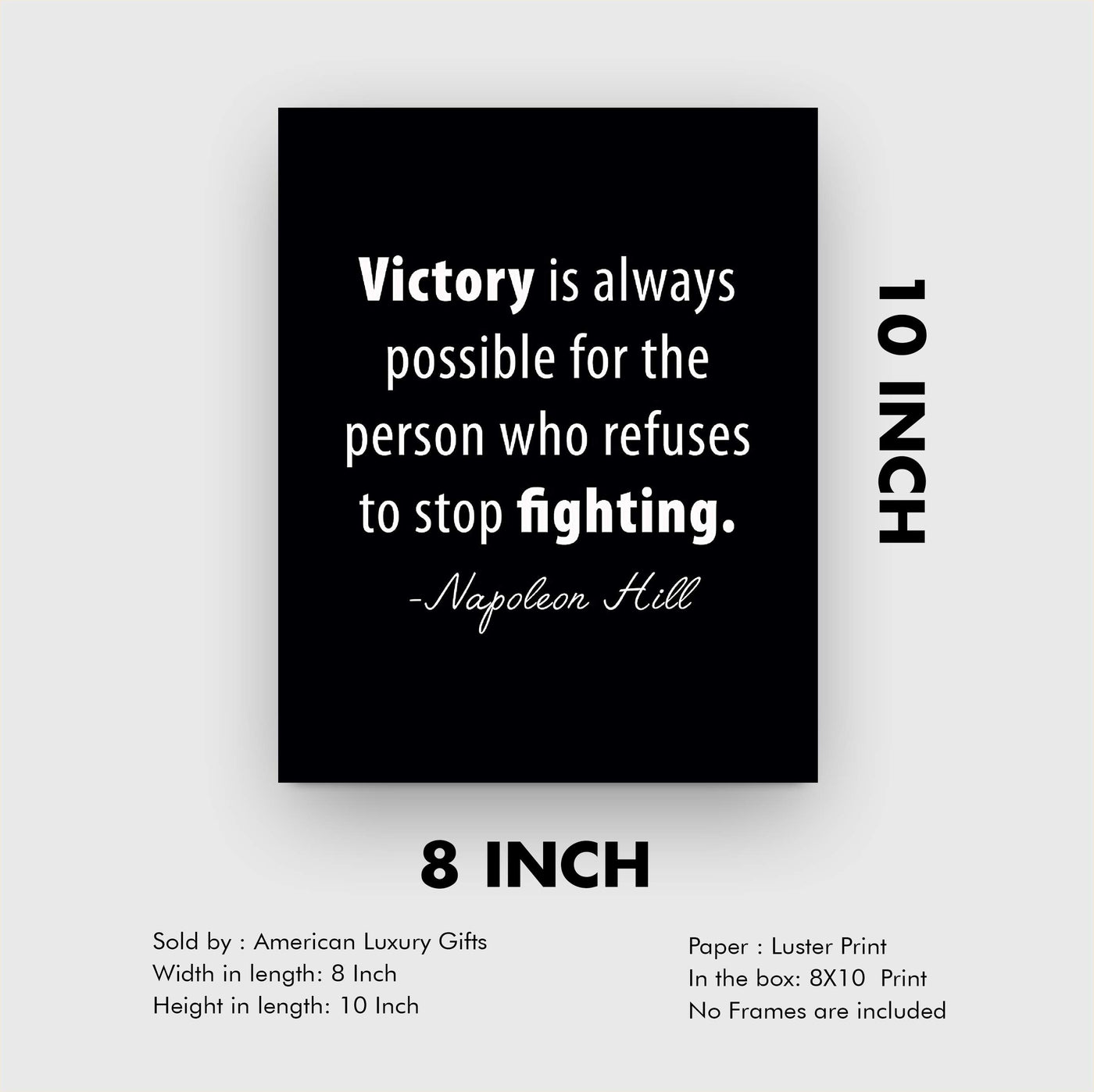 Napoleon Hill Quotes-"Victory Is Possible for Those Who Stop Fighting" Inspirational Wall Art -8 x 10" Modern Typographic Print-Ready to Frame. Motivational Decor for Home-Office-Gym-School.