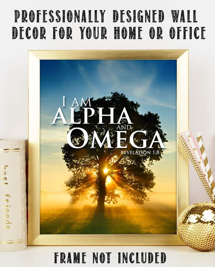 I AM ALPHA and OMEGA- Revelation 1:8- Bible Verse Wall Art- 8 x 10"-Sunrise Tree-Scripture Wall Print- Ready to Frame. Home D?cor-Office D?cor-Christian Gifts. The Beginning &amp; The End!
