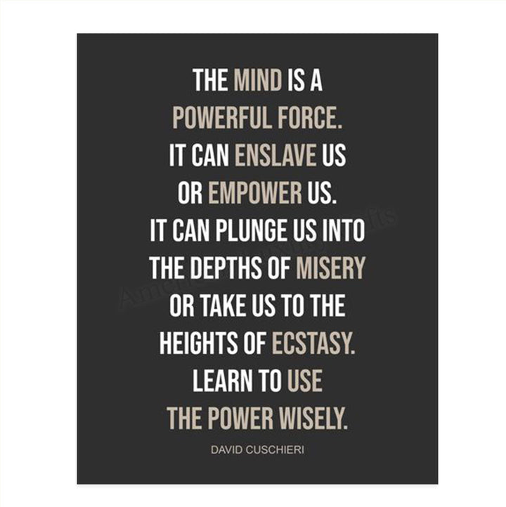 The Mind is a Powerful Force-David Cuschieri Quotes Wall Art-8 x 10"- Modern Typographic Print-Ready to Frame. Home-Classroom-Office D?cor. Inspiring &amp; Empowering Poster Print for Everyone To Use.