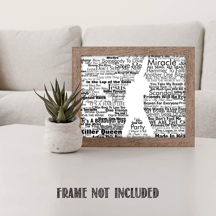 Freddie Mercury-Silhouette &amp; Word Art Print- 8 x 10 Wall Print- Ready To Frame- Queens Classic Songs Quotes. Home Decor-Studio-Bar-Man Cave Decor. Perfect Gift For All Freddie &amp; Queen Fans.