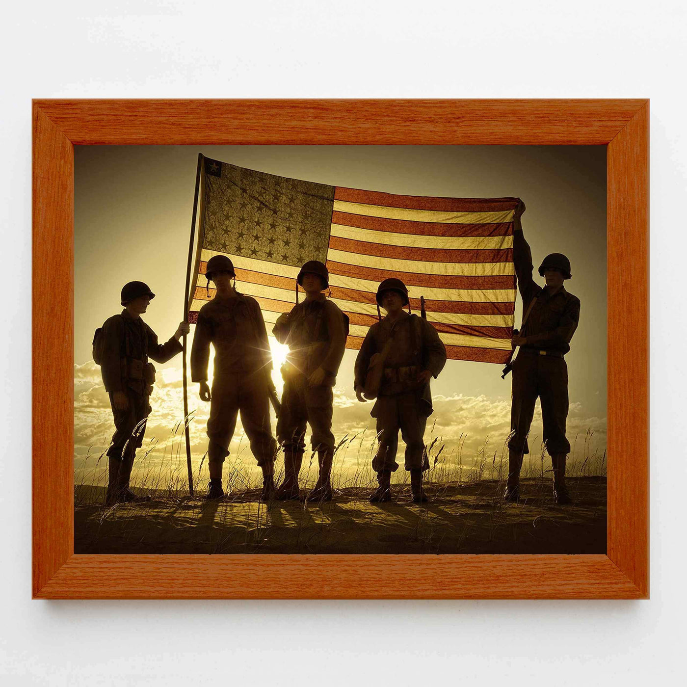 Soldiers Holding Up American Flag Patriotic Wall Art Sign -10 x 8" US Military Poster Print-Ready to Frame. Perfect Home-Office-Man Cave-Shop-Garage Decor. Great Gift for All Soldiers-Veterans!