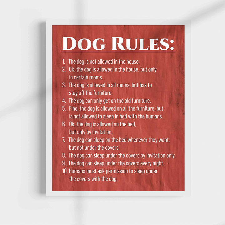 Dog Rules Funny Wall Sign -11 x 14" Typographic Art Print-Ready to Frame. Home-Kitchen-Entryway Decor. Great Housewarming Gift-Perfect for Dog Lovers! Humorous Reminders for Guests &amp; Pet Owners!