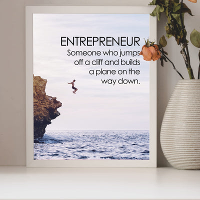Entrepreneur- Motivational Wall Art Sign -8 x 10"-Inspirational Cliff Diving Photo Print -Ready to Frame. Scenic Goal Setting Decor for Home-Office-School-Dorm. Great Gift to Inspire Success!