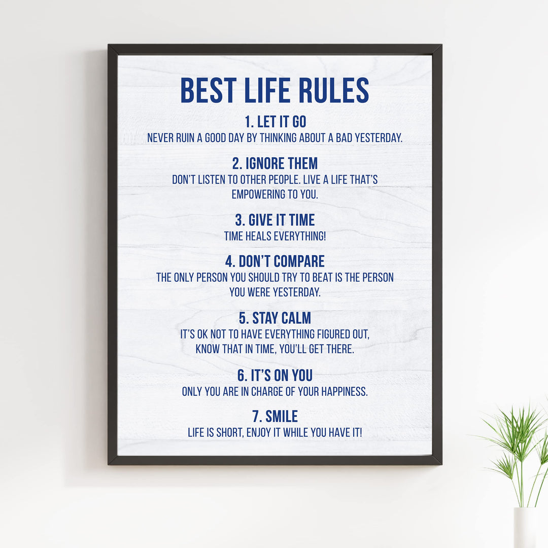 "Best Life Rules" Inspirational Quotes Wall Sign -11 x 14" Motivational Poster Print -Ready to Frame. Modern Typographic Design. Positive Home-Office-Classroom Decor. Great Lessons!