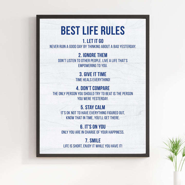 "Best Life Rules" Inspirational Quotes Wall Sign -11 x 14" Motivational Poster Print -Ready to Frame. Modern Typographic Design. Positive Home-Office-Classroom Decor. Great Lessons!
