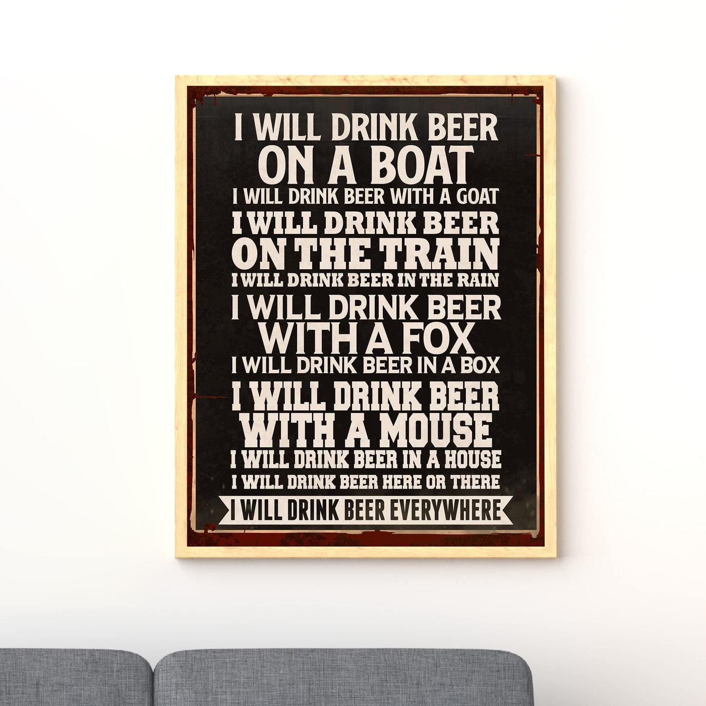 I Will Drink Beer Everywhere-Dr. Seuss Parody Wall Art Print -11 x 14" Funny Drinking Sign -Ready to Frame. Humorous Home-Kitchen-Bar-Pub-Man Cave Decor. Perfect Novelty Gift for Beer Lovers!