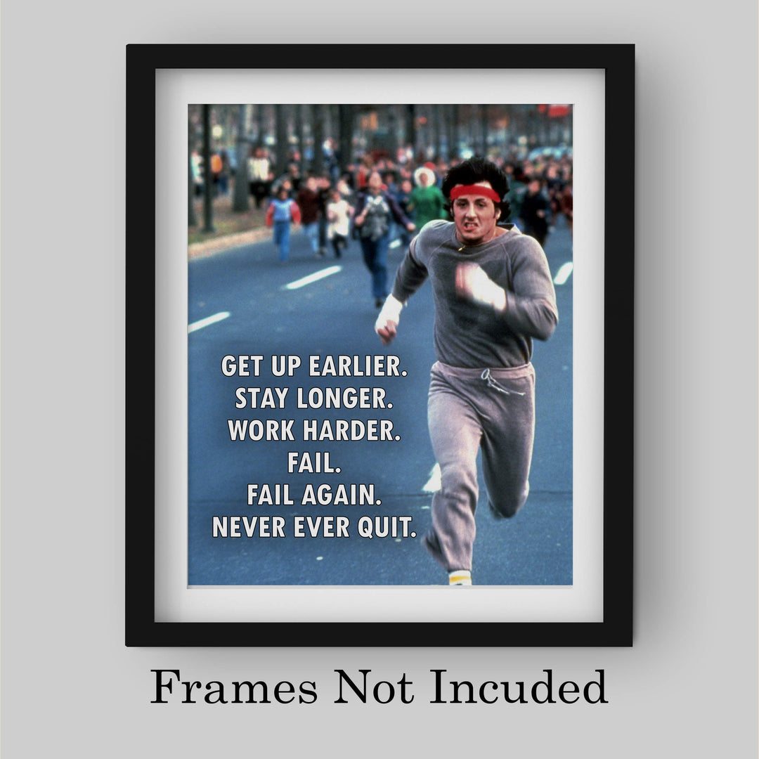 Work Harder-Never Ever Quit-Motivational Exercise Wall Decor -8 x 10" Fitness Print-Ready to Frame. Inspirational Home-Office-Gym-Studio Decor. Great Gift of Motivation! Perfect for Stallone Fans!