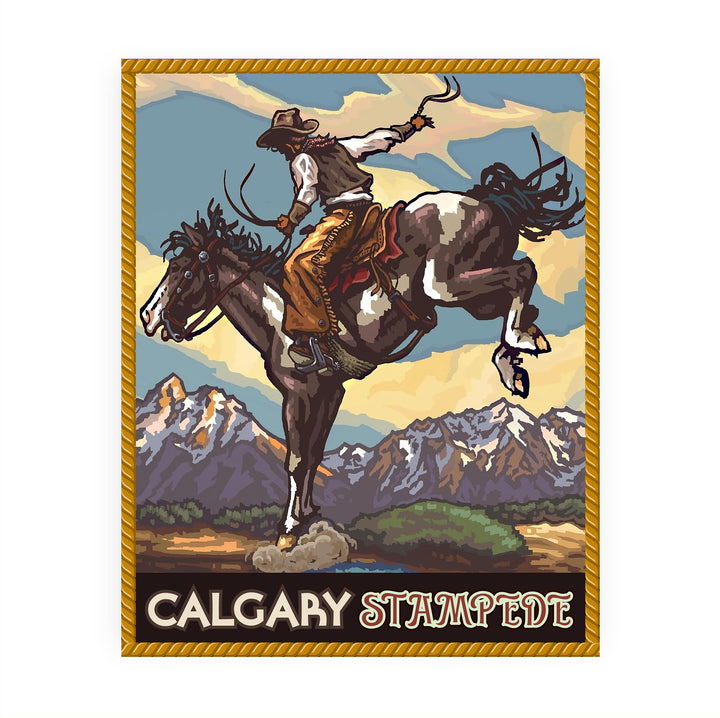 "Calgary Stampede" Cowboy Riding Horse Wall Art Sign -8 x 10" Country Rustic Rodeo Poster Print -Ready to Frame. Home-Office-Farmhouse Decor. Perfect Gift for All Cowboys &amp; Cowgirls!