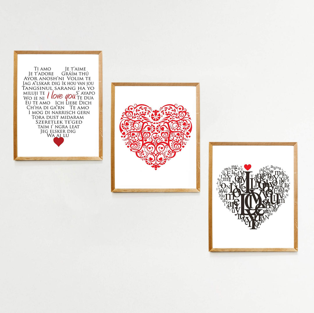 I Love You Trio- Word Art &amp; Floral Art Print Set of (3)-8 x10&