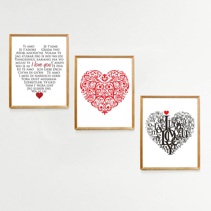 I Love You Trio- Word Art &amp; Floral Art Print Set of (3)-8 x10&