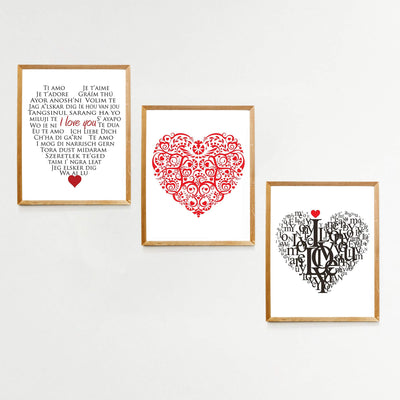 I Love You Trio- Word Art & Floral Art Print Set of (3)-8 x10's" Wall Art Print- Ready To Frame. Unique Loving Gift for Someone Special. Home- Office- Studio Decor. Give a Lasting Loving Gift.