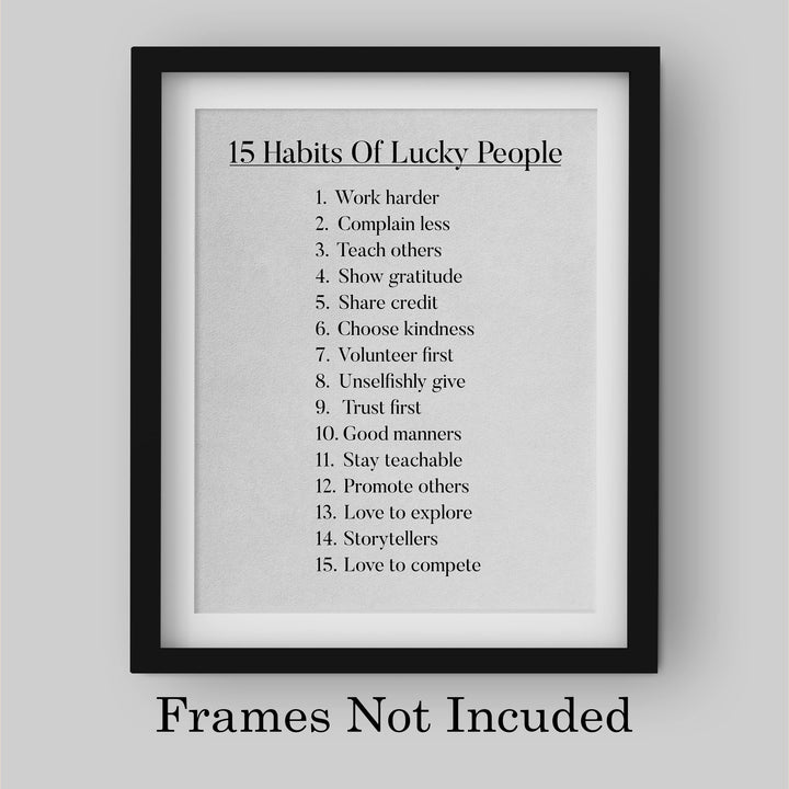 15 Habits of Lucky People-Inspirational Wall Art Sign -8 x 10" Motivational Wall Print -Ready to Frame. Positive Decoration for Home-Office-Studio-Dorm-School Decor. Great Gift for Inspiration!
