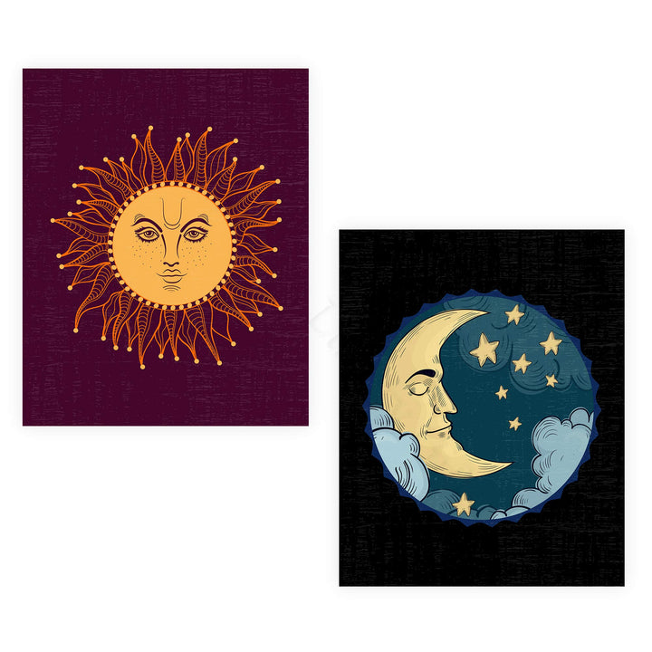 Moon &amp;"Sun" Zen Wall Art Set (2) -8 x 10" Spiritual Wall Art Prints-Ready to Frame. Inspirational Home-Bedroom-Office-Spa Decor. Perfect Yoga Studio-Meditation Signs! Great Prints for Mindfulness!