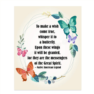 ?Butterflies Are Messengers of the Great Spirit"-Native American Legend- 8 x 10" Inspirational Quotes Wall Art. Abstract Floral Poster Print w/Butterflies-Ready to Frame. Spiritual Home-Office Decor!