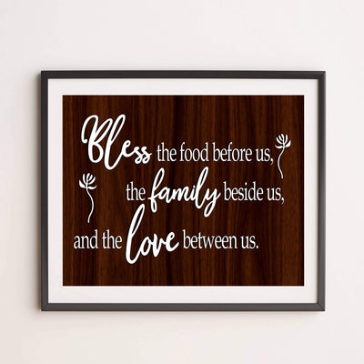 Bless the Food Before Us-Family Beside Us Christian Prayer Wall Art -14 x 11" Rustic Kitchen Print-Ready to Frame. Inspirational Wall Decor w/Replica Wood Design. Perfect Home & Dining Room Decor!