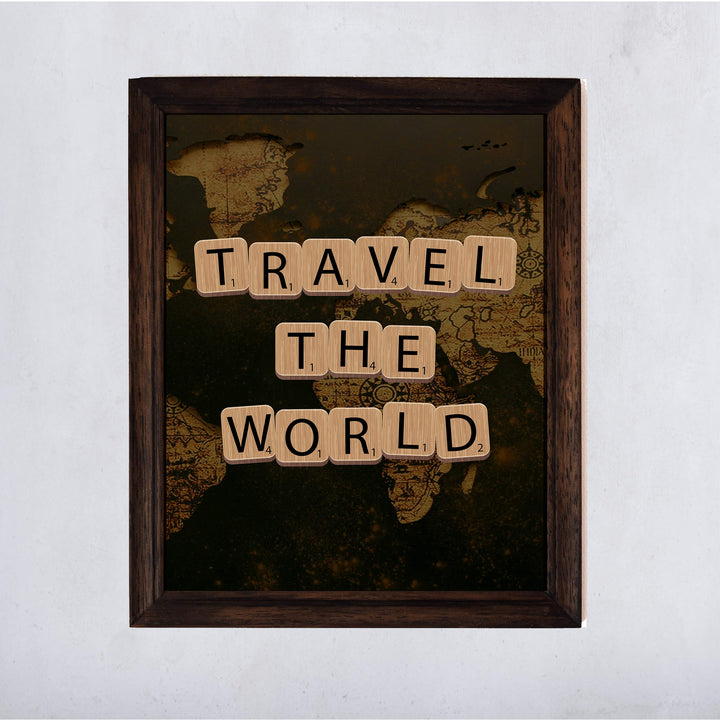 Travel the World Quotes-Map Print -11 x 14" Scrabble Piece Wall Art Print-Ready to Frame. Inspirational Home-Office-School-Library Decor. Funny Gift for Travelers &amp; Companions. Road Trip!