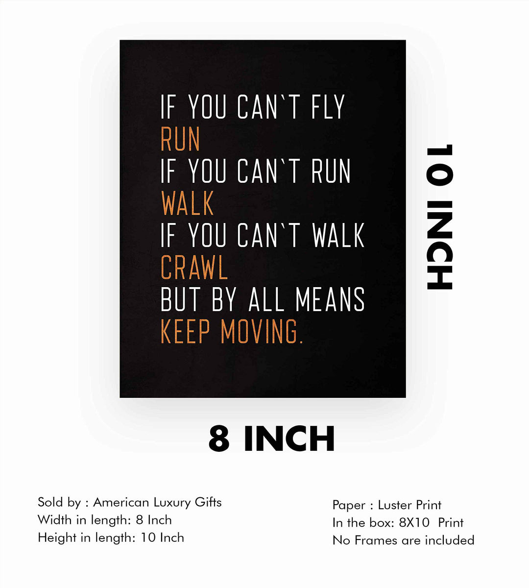 ?By All Means Keep Moving?-Motivational Quotes Wall Art-8 x 10" Exercise-Fitness Poster Print-Ready to Frame. Modern Typographic Design. Home-Office-Dorm Decor. Perfect Motivation for the Gym!