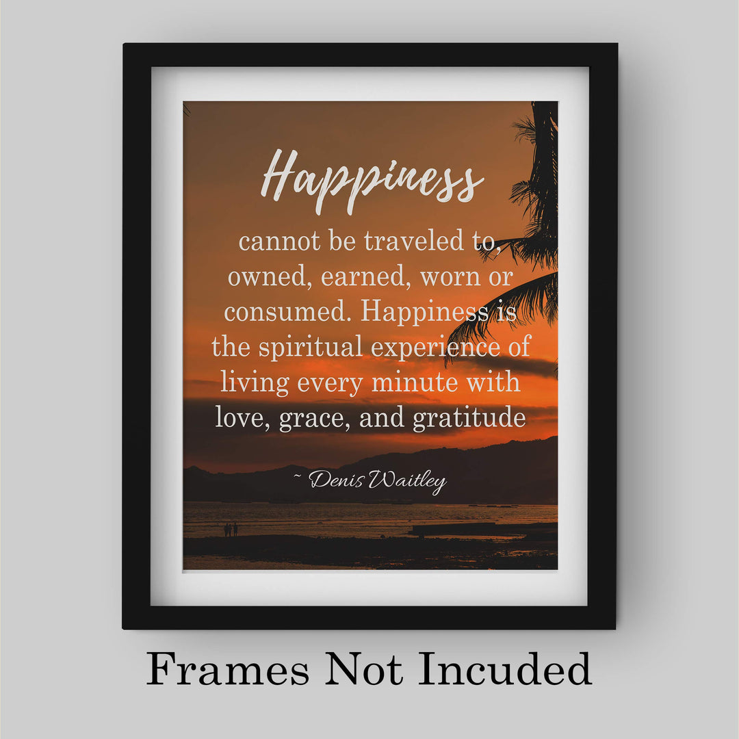 Happiness is Living With Love, Grace &amp; Gratitude- Inspirational Wall Art-8 x 10" Print Wall Print-Ready to Frame. Modern Spiritual Typographic Decor for Home-Office-Studio. Dennis Waitley Quotes.