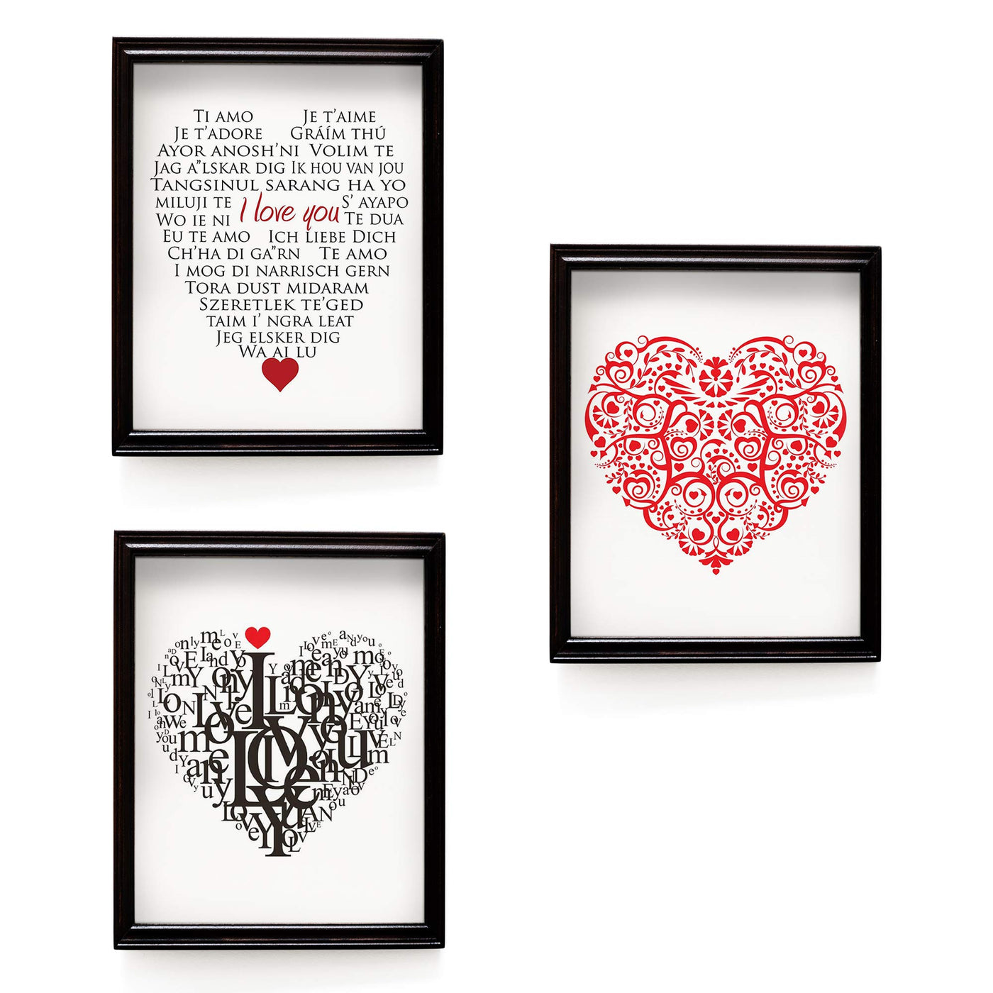 I Love You Trio- Word Art & Floral Art Print Set of (3)-8 x10's" Wall Art Print- Ready To Frame. Unique Loving Gift for Someone Special. Home- Office- Studio Decor. Give a Lasting Loving Gift.